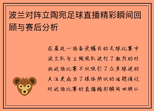 波兰对阵立陶宛足球直播精彩瞬间回顾与赛后分析
