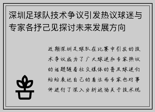 深圳足球队技术争议引发热议球迷与专家各抒己见探讨未来发展方向