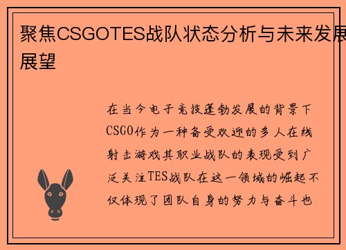 聚焦CSGOTES战队状态分析与未来发展展望
